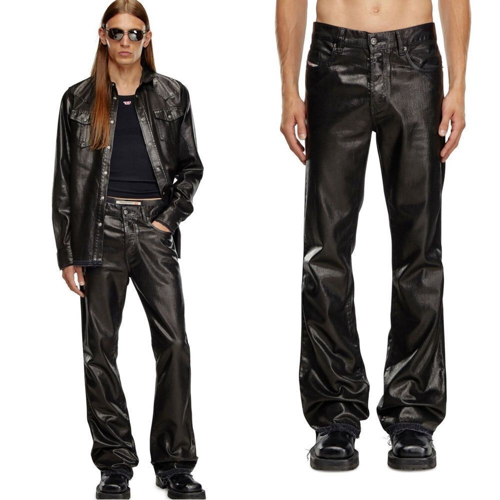 Vintage Diesel  Leather Black Pants Chinos Wide Leg Size 27